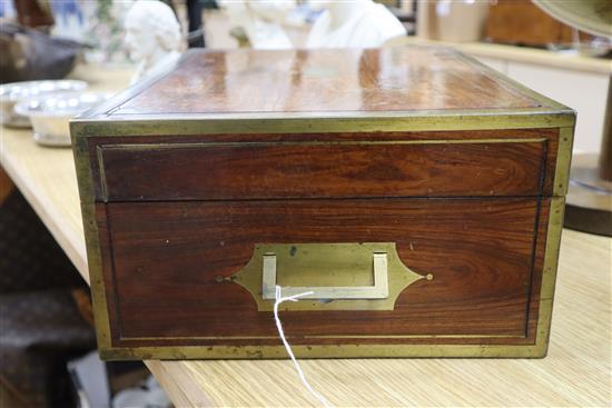 A 19th century rosewood and brass mounted vanity case, plated mounts